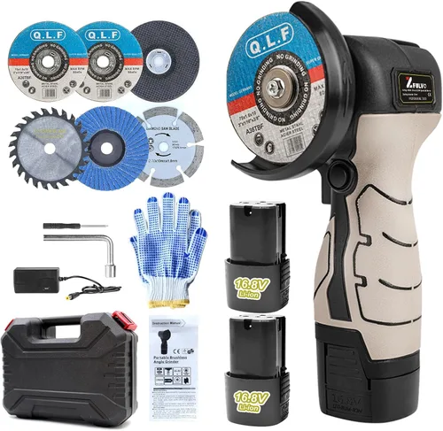 Vista 9 de Kit de Amoladora Angular Inalámbrica Sin Escobillas ZFULVO, Mini Herramienta de Rectificado Eléctrico de 19500rpm con Batería de 2x16.8V 2000mAh y 6