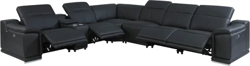 Vista 277 de BlackJack Furniture Venice - Sofá modular de cuero italiano de grano superior de 5 piezas con 3 reclinables eléctricos, reposacabezas ajustable