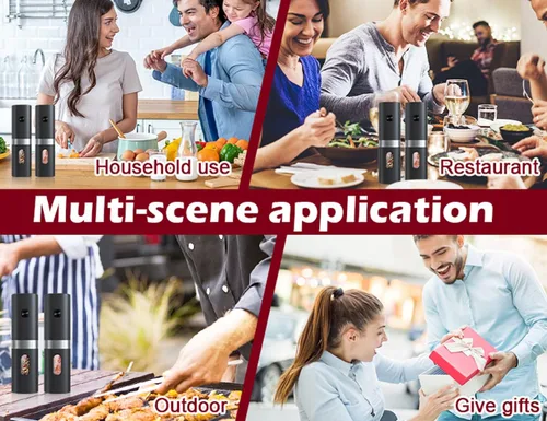 Vista 6 de Molinillo eléctrico de pimienta/sal, grosor ajustable, funciona con pilas con luz LED, funcionamiento automático con una sola mano, (1 unidad, negro)