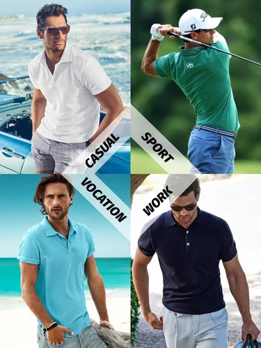Vista 6 de TACVASEN Polo de verano para hombre, manga corta, casual, para golf, tenis, color liso, secado rápido, 3 botones