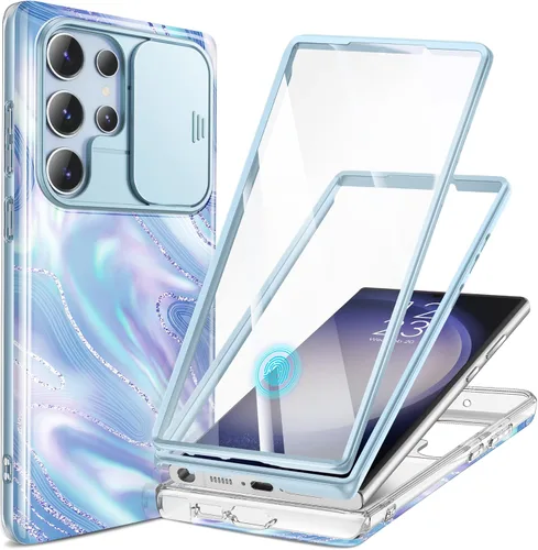 Vista 9 de GVIEWIN para Samsung Galaxy S23 Ultra Funda con cubierta deslizante para cámara, [Protector de pantalla incorporado] [2 Marcos frontales] Funda