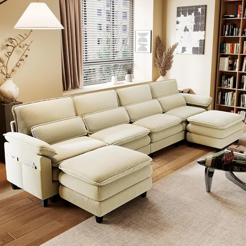 Vista 8 de HNEBC Sofás para Sala de Estar - Sofá seccional modular con chaise móvil, juego de sofá de 4 asientos con otomana, sofá en forma de L con cojines
