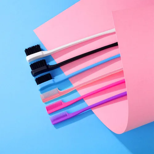 Vista 7 de Yaomiao 12 cepillos de borde de cabello de doble cara, peine de cabello natural para cejas, aseo suave para mujeres (varios colores, estilo sólido)