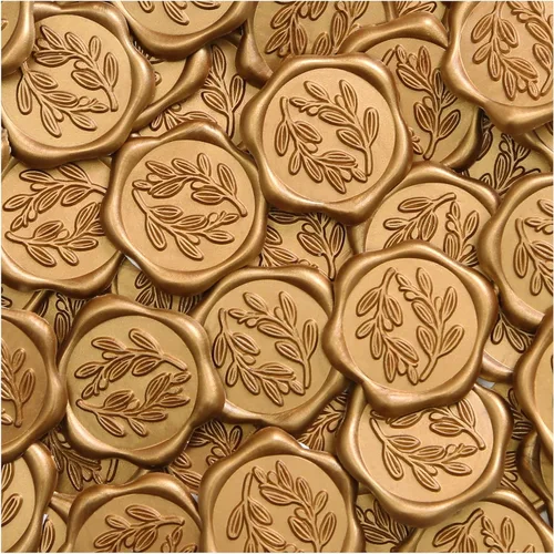 Vista 18 de UNIQOOO Calcomanías de sello de cera, calcomanías de sello de invitación de boda de rama de olivo, 100 calcomanías autoadhesivas Prosecco Metallic