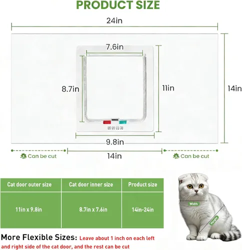 Vista 2 de Puerta de gato para ventana, se adapta a ventana de 14 a 24 pulgadas de ancho, puerta de ventana para gatos con 4 modos de bloqueo, ventana