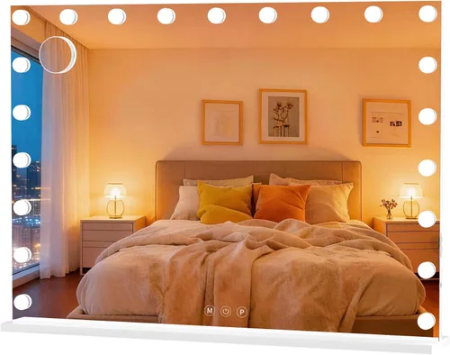 Vista 14 de Hasipu Espejo de tocador con luces, espejo Hollywood de 24 x 20 pulgadas, espejo de maquillaje con 17 bombillas regulables y aumento de 10X, 3 modos