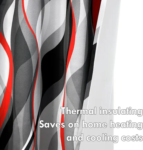 Vista 4 de weesire Cortinas rojas y grises modernas a rayas decorativas con 50% de bloqueo de luz oscurecimiento con ojales cortina roja para sala de estar