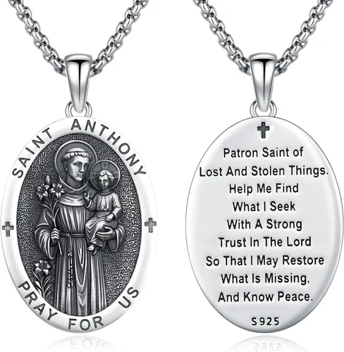 Vista 96 de Collar de amuleto de medalla de San Patrono de plata/oro de 14 39A-St Peregrino-Plata