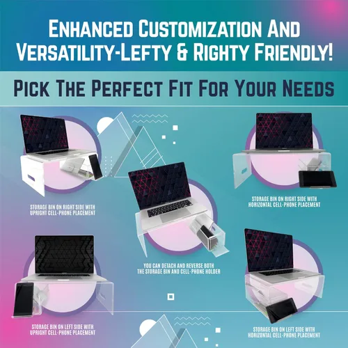 Vista 7 de Soporte acrílico para computadora portátil para escritorio, cama y mesas auxiliares con soporte desmontable para teléfono compatible con MacBook Pro