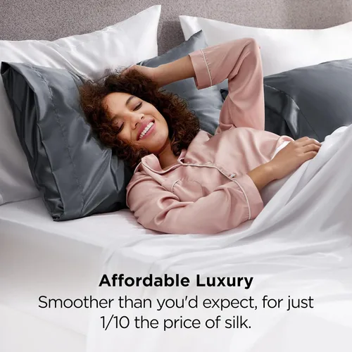 Vista 120 de Bedsure - Juego de fundas de almohada de satén tamaño king, 2 unidades - Fundas de almohada gris plateado para cabello y piel con cierre de sobre