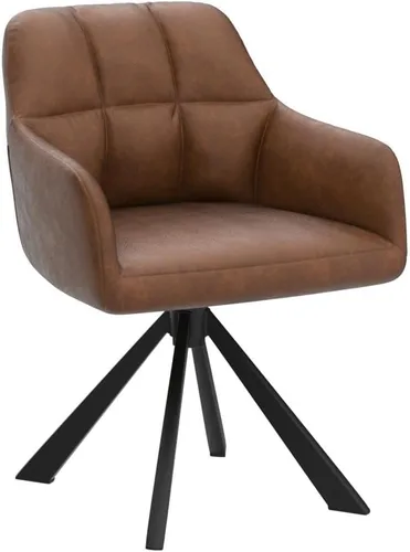 Vista 4 de EALSON Cómoda silla de escritorio de cuero, moderna silla de trabajo para computadora, sin ruedas, silla giratoria con brazo de respaldo medio
