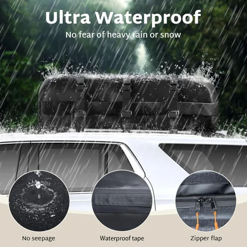 Vista 5 de iBirdie - Portaequipajes para techo de 20.4 pies cúbicos, caja de carga para techo de cubierta suave, resistente al agua 1200D para coche con/sin