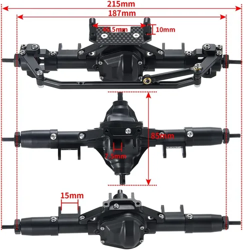 Vista 4 de RCHUBAM Juego de ejes centrales de metal CNC con base servo para 1/10 axial SCX10 RC