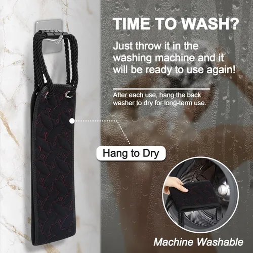 Vista 6 de Exfoliante de espalda para uso en la ducha, lavadora de espalda de 38.5 pulgadas con asas, exfoliante corporal de doble cara para limpieza diaria