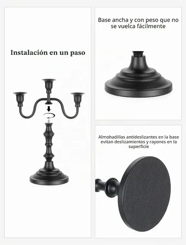 Vista 4 de NUPTIO Candelabros Portavelas Negros: Candelabros Vintage Candelabros 3 Juego de 2 velas cónicas para decoración gótica para fiesta de Halloween