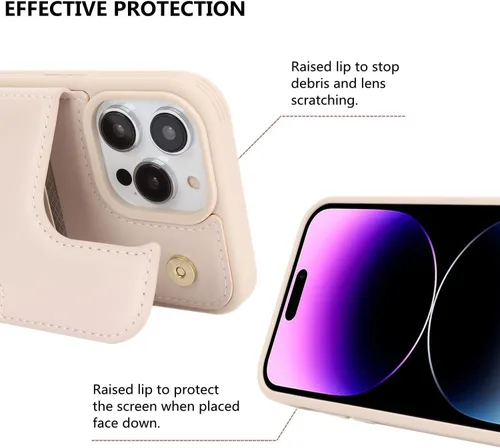 Vista 6 de iCoverCase Funda protectora de piel sintética compatible con iPhone 14 Pro Max con soporte para tarjetas, funda tipo cartera para mujeres y hombres