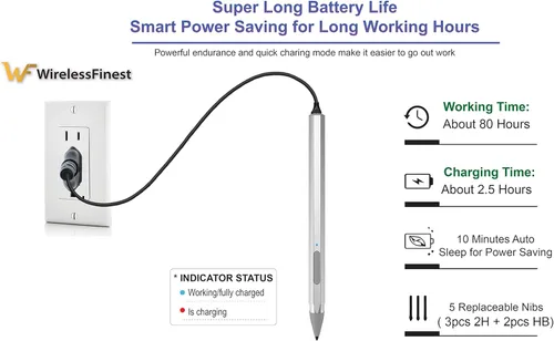 Vista 5 de 4096 Lápiz óptico de presión para Microsoft Surface Pro 9/8/7/6/5/4/3/X Surface Laptop Book Studio Surface 3/Go3/Go2/Go Protocolo de bolígrafo