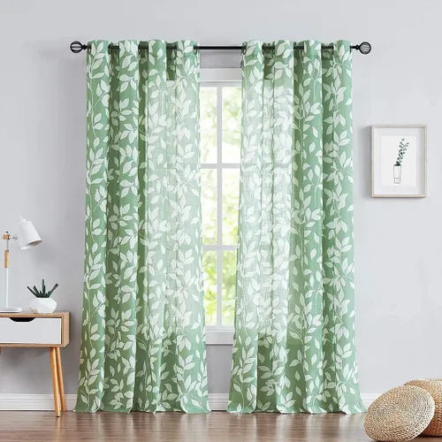 Vista 26 de Treatmentex - Cortinas azules y blancas para, estudio, sala de estar de 54 pulgadas de largo, cortinas semitransparentes para ventanas con estampado