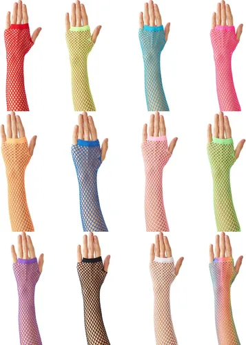Vista 6 de Lone - Guantes de red sin dedos para mujer, malla de malla para brazo, emo, gótico, punk, 80, accesorios para escena