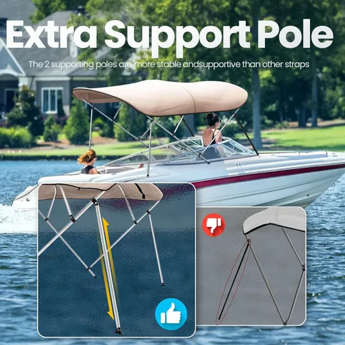 Vista 4 de KING BIRD Toldo Superior de Barco Bimini de 3-4 Arcos Protección Solar Toldo de Barco Impermeable Marco de Aluminio Inoxidable de 1 Pulgada 46