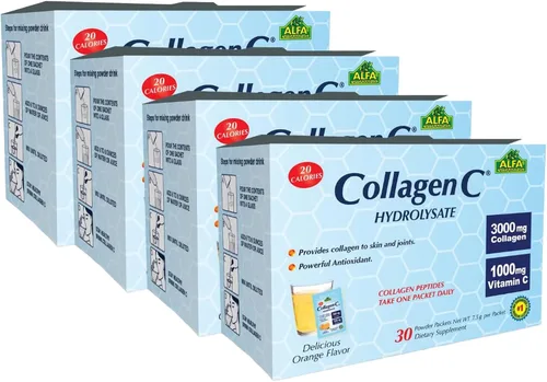ALFA VITAMINS Suplemento en polvo de hidrolizado de péptidos de colágeno C, vitamina C 1000 mg, colágeno hidrolizado sin gluten para piel, cabello