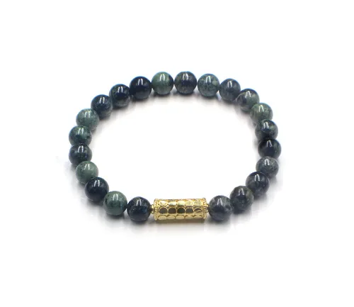 Vista 5 de Dark Green Jade and Gold Bracelet, Nephrite Jade and 22 Karat Gold Plated Sterling Silver Beads Bracelet