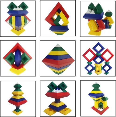 Vista 4 de KUTOI Bloques de construcción de juguetes apilables de pirámides, rompecabezas 3D, rompecabezas para niños y adultos, actividades creativas