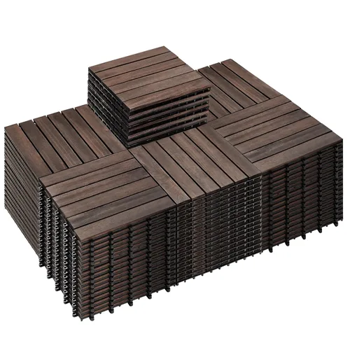 Vista 22 de PrimeZone - 9 azulejos entrelazados de madera de acacia sólida para terraza, patio, 12 x 12 pulgadas, impermeables, para interiores y exteriores