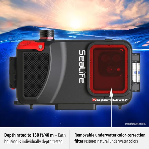 Vista 6 de Funda de buceo para smartphone submarino SeaLife y dragón marino de 2500 lúmenes de luz impermeable