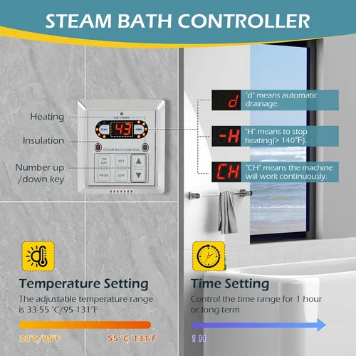 Vista 4 de Dyna-Living Steam Shower Generator Kit System, 6KW Home Steam Bath Sauna Spa Generator, Steam Head + Self-draining System, LED Controller,for