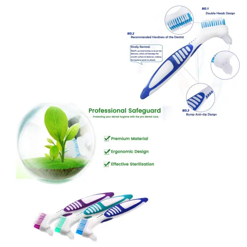 Vista 6 de 3 piezas cepillo de limpieza de dentaduras portátil cepillos para dentaduras postizas para el cuidado de dentaduras limpiador de dentaduras
