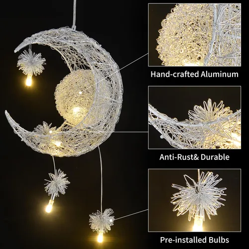 Vista 8 de TISLYCO Lámpara de Techo para Niños, Lámpara de Luna, Lámpara de Niñas para Dormitorio, Accesorio de Iluminación para Guardería