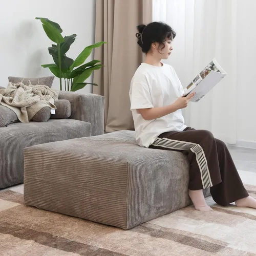 Vista 43 de WJShome Cloud Couch Sofá Seccional Modular, Sofá en Forma de L de 102 pulgadas con Otomana, Sofá de Pana Beige de 3 Asientos, Sofá Seccional