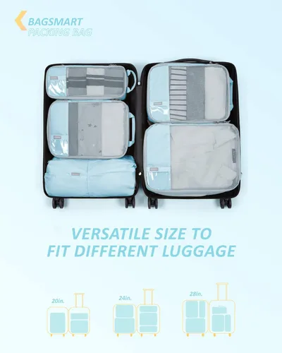 Vista 6 de Compression Packing Cubes for Suitcases, BAGSMART 6 Set4 Set2 Set Travel Organizer Cubes for Travel Essentials, Expandable Luggage Suitcase
