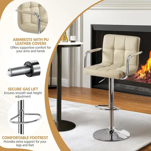 Vista 64 de Yaheetech - 4 taburetes de bar ajustables para mostrador de cocina, taburetes de bar/mostrador, silla de comedor giratoria hidráulica de piel Marrón