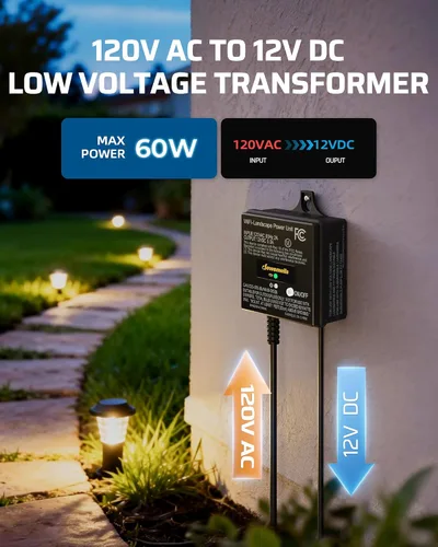 Vista 3 de DEWENWILS Transformador de bajo voltaje WiFi de 60 W, 120 V CA a 12 V CC, transformador inteligente de bajo voltaje para exteriores