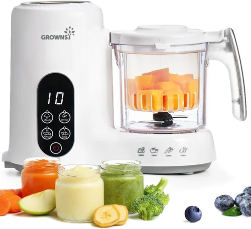 Vista 13 de GROWNSY - Licuadora para comida de bebé con canasta de vapor, procesador de alimentos de 1 paso, cocción automática, licúa, tritura, muele y Azul