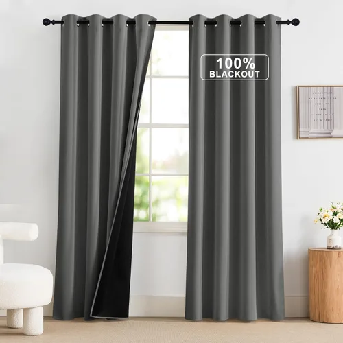 Vista 64 de NICETOWN Cortinas 100% Opacas Cortas de 36 Pulgadas de Largo para Dormitorio, Privacidad Aislamiento Térmico con Ojales Cortinas de Ventana