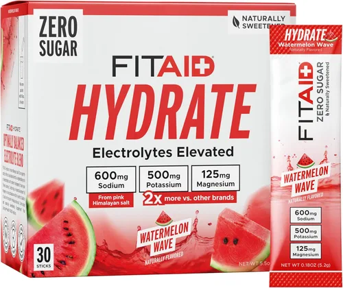 Vista 5 de FITAID Hydrate Clean Mezcla de Electrolitos, Sin Azúcar, Proporciones de Electrolitos Equilibradas: 600mg Sodio, 500mg Potasio, 125mg Magnesio