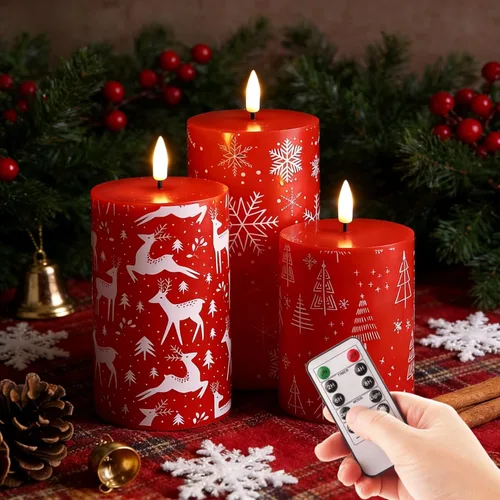Vista 13 de Eywamage Velas de pilar sin llama de otoño naranja con control remoto, velas LED parpadeantes de cera de Acción de Gracias, funciona