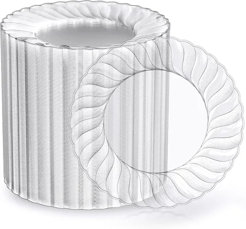FOCUSLINE 100 unidades de platos de plástico transparente de 6 pulgadas, platos desechables de plástico duro premium para ensalada y postre - Platos