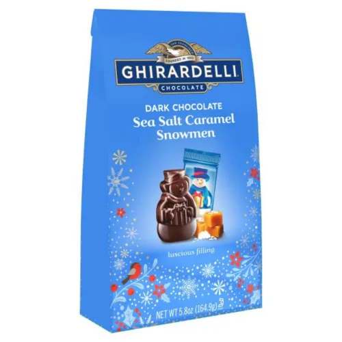 Vista 9 de Ghirardelli Holiday Caramel Collection, cuadrados de chocolate negro y leche, surtido de muñecos de nieve, 12.2 onzas