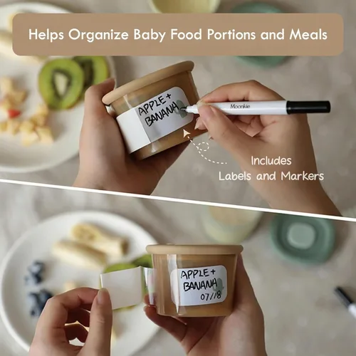 Vista 6 de Moonkie Recipientes de silicona para alimentos para bebés Tarros de almacenamiento de alimentos para bebés de 8 oz/4 oz con tapas herméticas y una