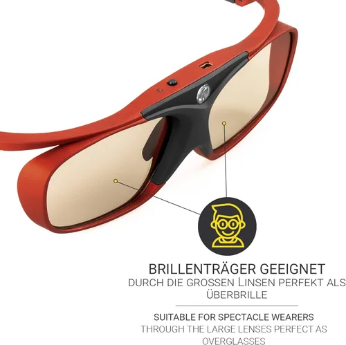Vista 5 de Hi-SHOCK Gafas activas 3D Scarlet Heaven para proyector 3D compatibles con Sony, Epson y JVC y TDG-BT400A, TDG-BT500A, TY-ER3D5ME, SSG-3570CR