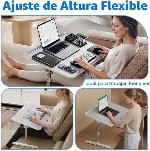 Vista 7 de Potuopy Escritorio ajustable para computadora portátil, bandeja de mesa de Gris