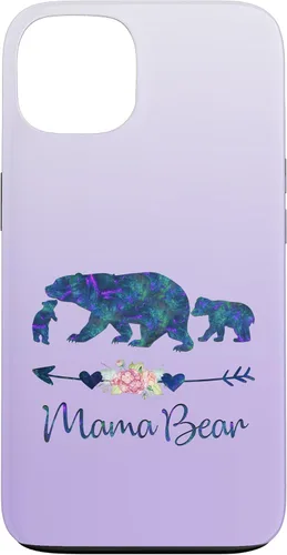 Vista 7 de Teal Blue Purple Floral Mama Bear and Two Cubs Silver Purple Case for iPhone 16