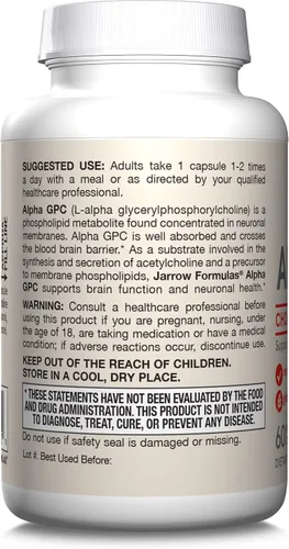 Vista 10 de Jarrow Formulas Alpha GPC 300 mg - 60 cápsulas vegetales - Apoya la función cerebral - Hasta 60 porciones