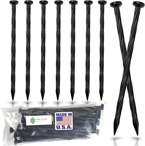 Paquete de 50 estacas de anclaje de plástico de 8 pulgadas fabricadas en Estados Unidos, picos de anclaje en espiral para bordes de pavimentación,