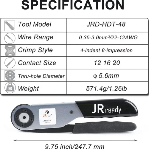 Vista 7 de JRready ST6306-1 Kit maestro de conectores Deutsch con herramienta de crimpado estilo torreta Deutsch JRD-HDT-48, conectores DT DTM DTP DTHD