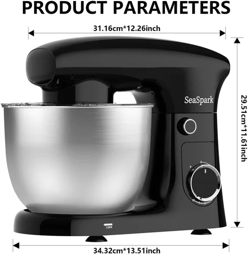Vista 2 de Batidora de pie, batidora de pie 3 en 1, batidora eléctrica de 5.5 cuartos de galón, mezcladora con gancho de masa inoxidable, batidor y batidor